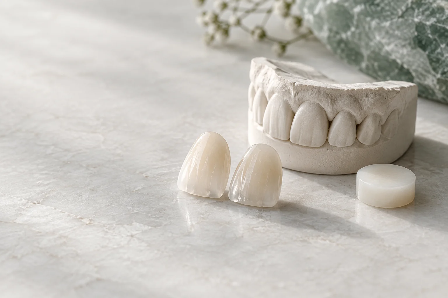 Illustrative Darstellung von Keramikveneers und einem Dentalmodell